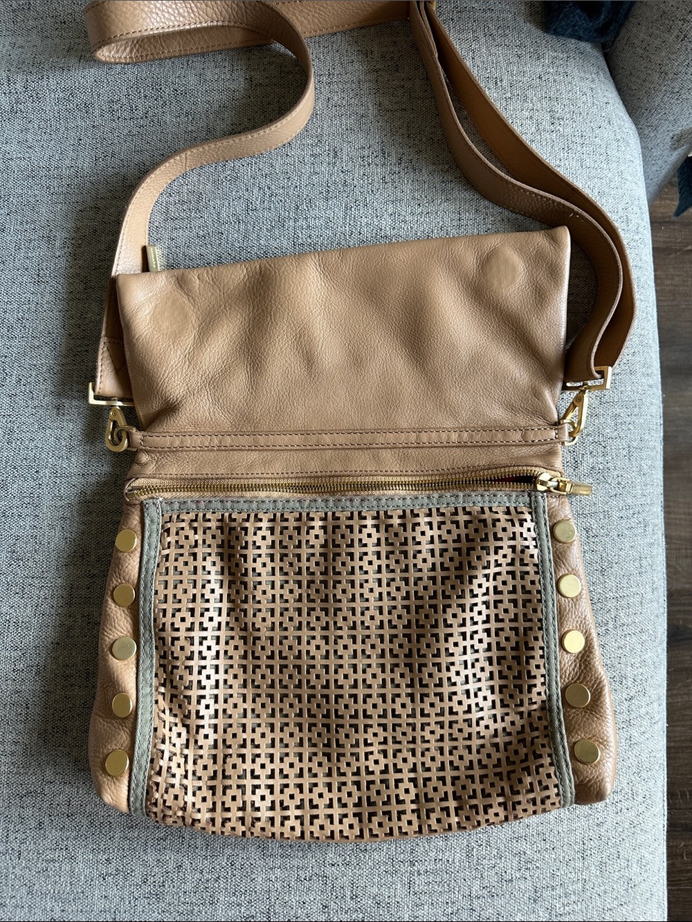 Hammitt Tan Laser-Cut Fold-Over Crossbody - Picture 2 of 6